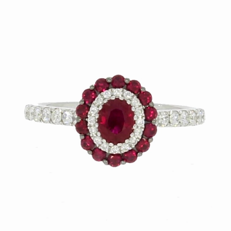 18ct White Gold Ruby and Diamond Multi Stone Cluster Ring