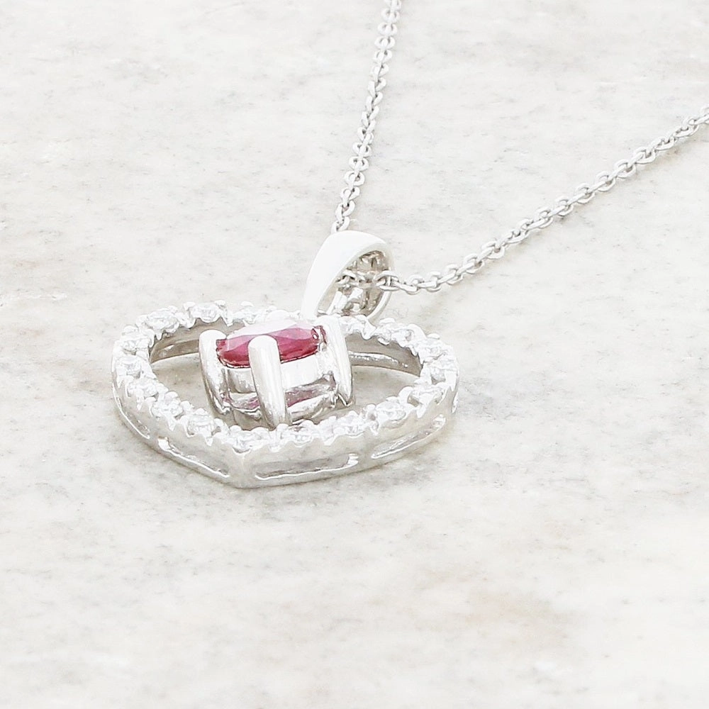 18ct White Gold Ruby and Diamond Pendant and 9ct White Gold Chain