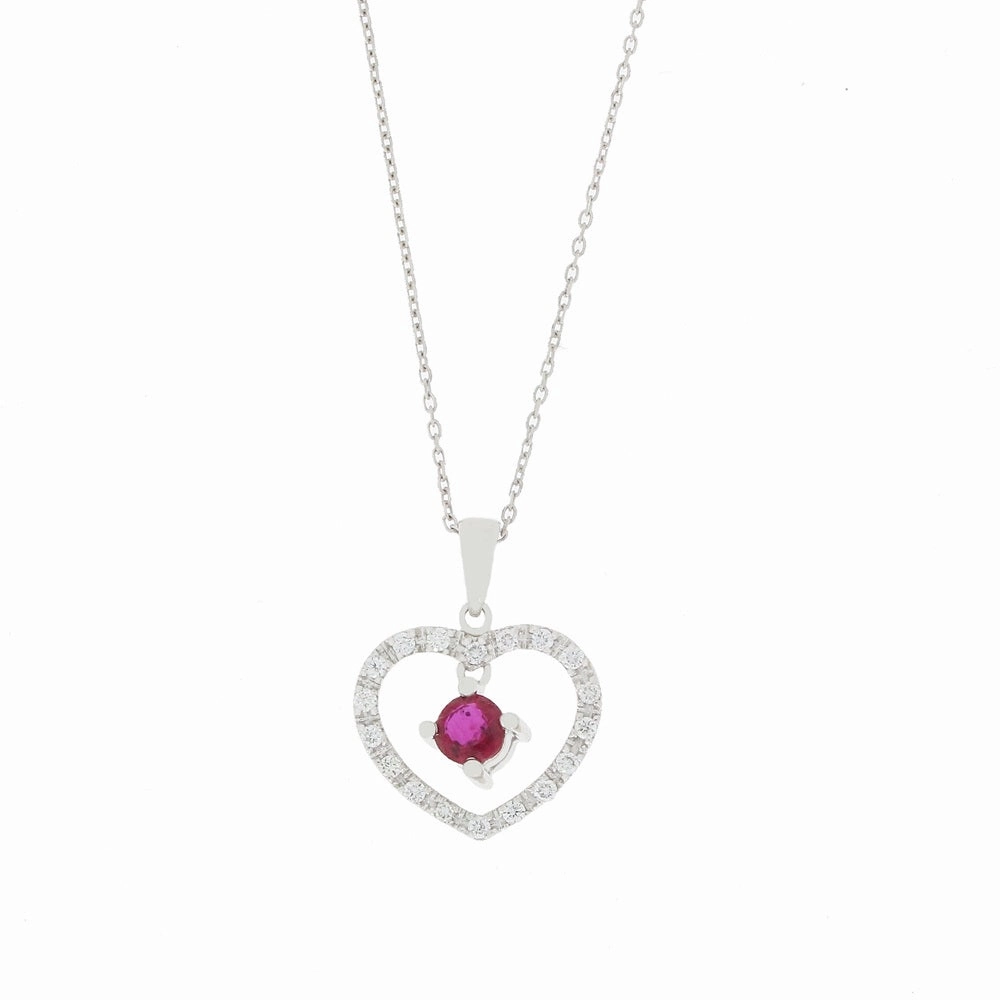 18ct White Gold Ruby and Diamond Pendant and 9ct White Gold Chain