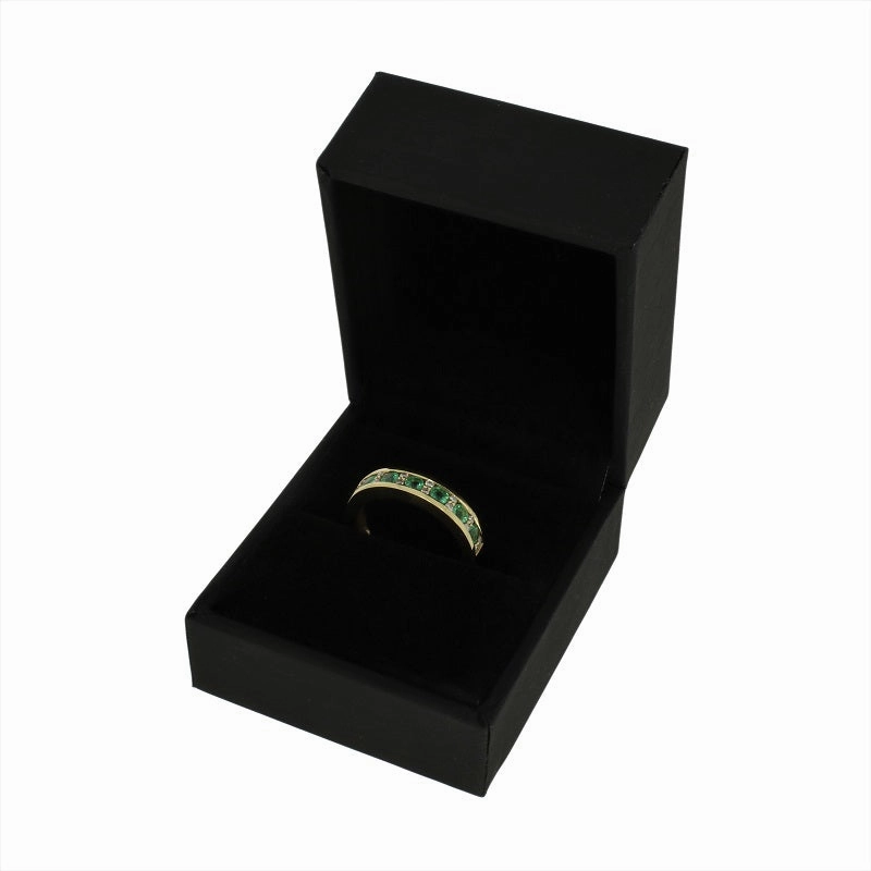 18ct Yellow Gold 0.16ct Diamond & Emerald Half Eternity Ring