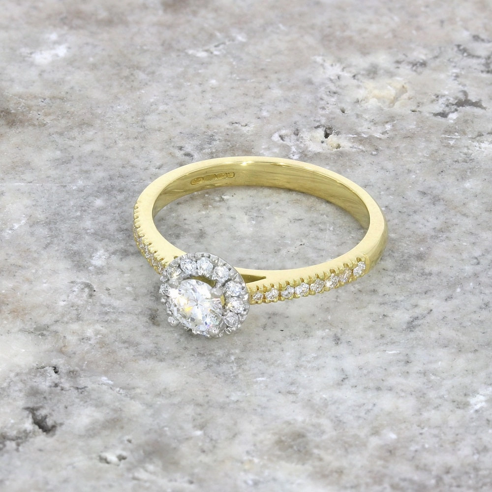 18ct Yellow Gold and Platinum Brilliant Cut 0.28ct Diamond Halo Cluster Ring
