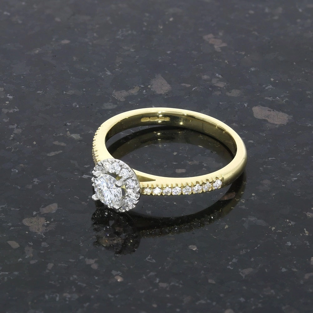 18ct Yellow Gold and Platinum Brilliant Cut 0.28ct Diamond Halo Cluster Ring