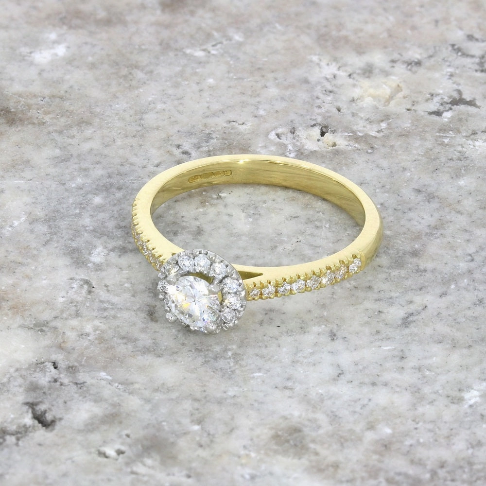 18ct Yellow Gold and Platinum Brilliant Cut 0.28ct Diamond Halo Cluster Ring