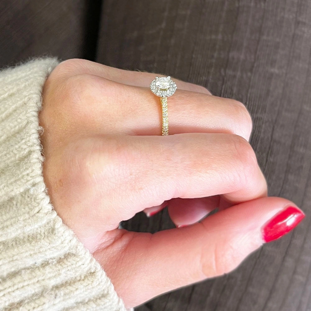 18ct Yellow Gold and Platinum Brilliant Cut 0.28ct Diamond Halo Cluster Ring