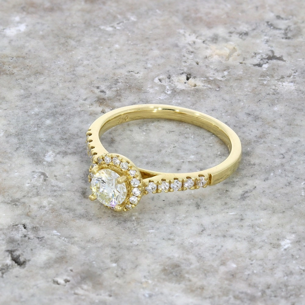 18ct Yellow Gold Brilliant Cut 0.50ct Diamond Halo Cluster Ring
