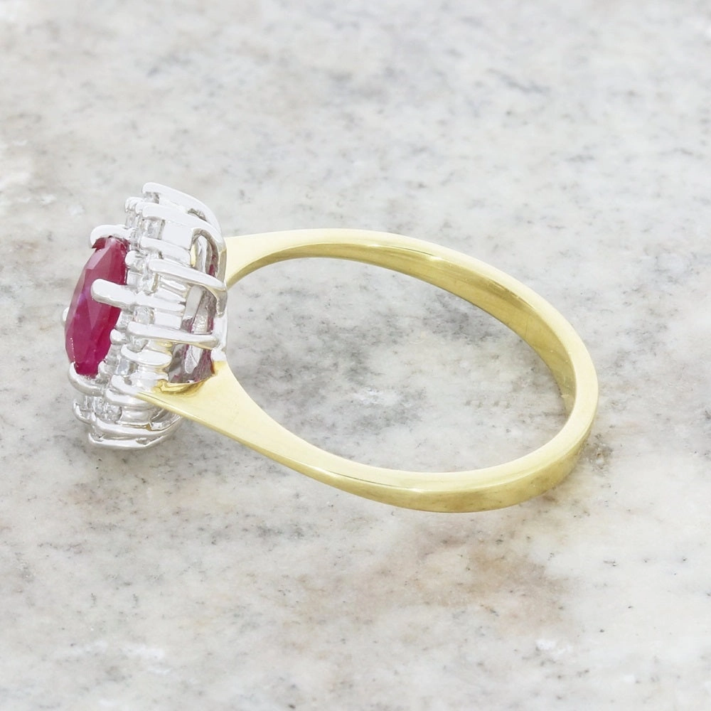 18ct Yellow Gold Oval 1.10ct Ruby and 0.55ct Diamond Cluster Ring