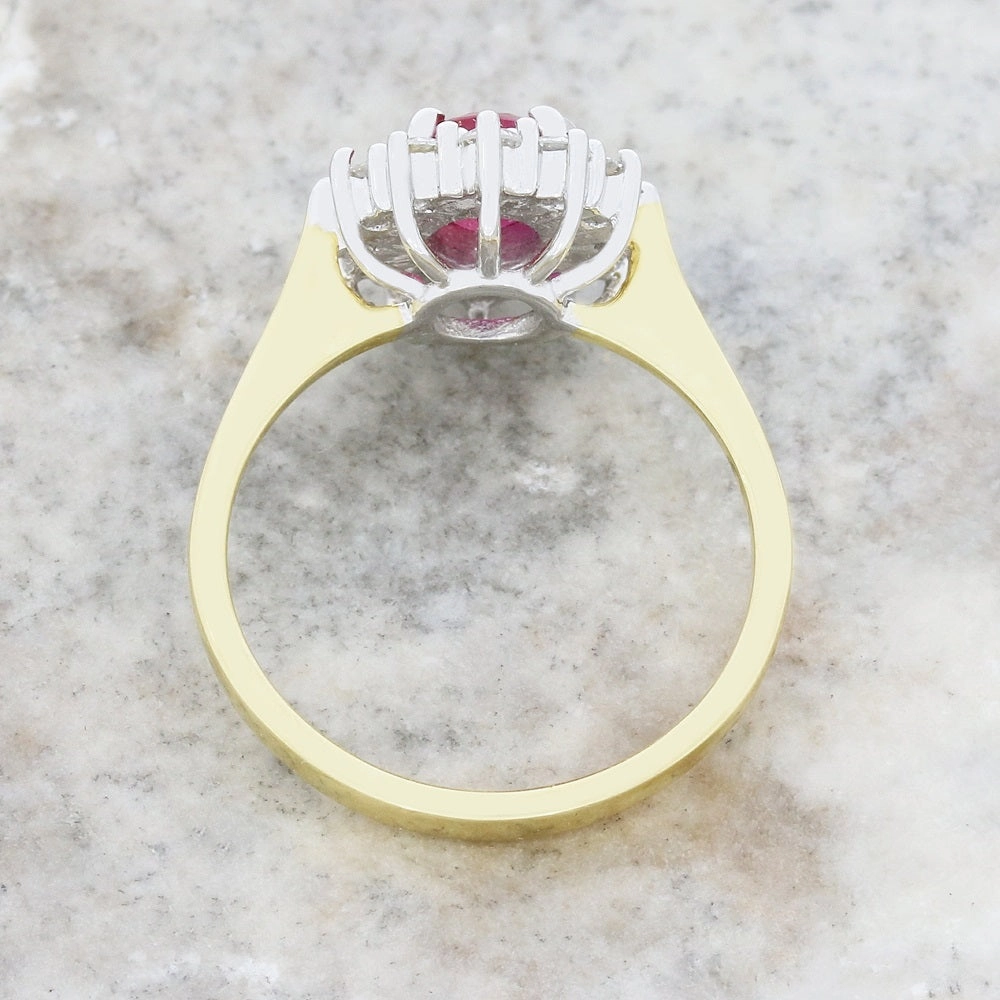 18ct Yellow Gold Oval 1.10ct Ruby and 0.55ct Diamond Cluster Ring