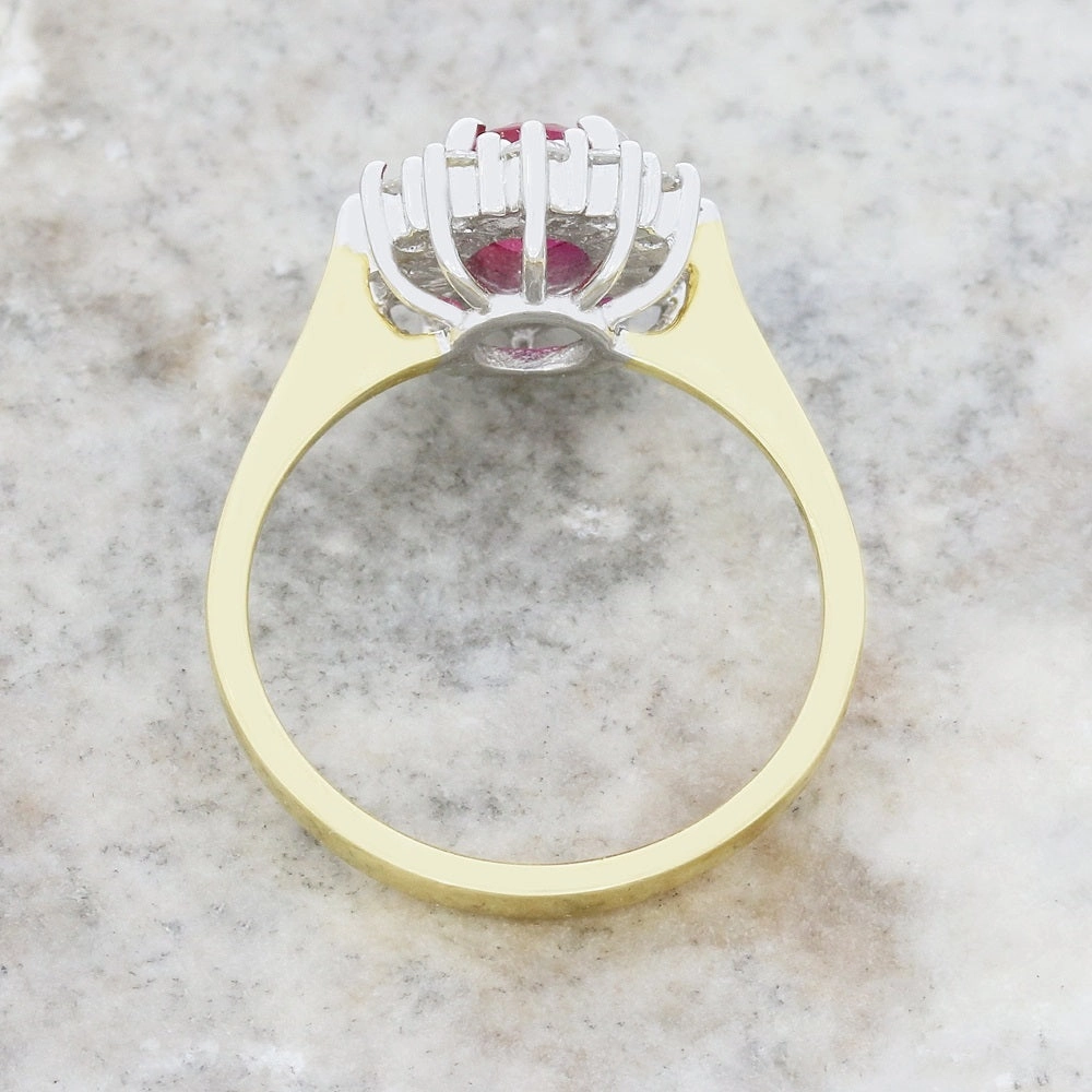 18ct Yellow Gold Oval 1.10ct Ruby and 0.55ct Diamond Cluster Ring
