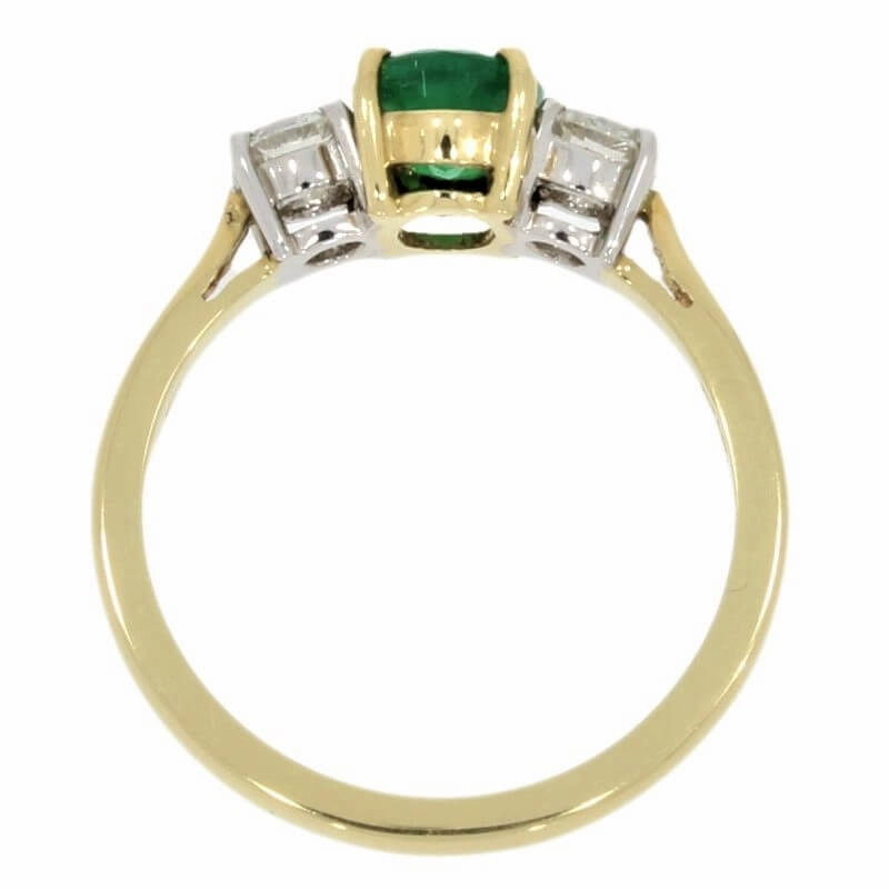 18ct Yellow Gold Oval Emerald and Diamond Trilogy Ring