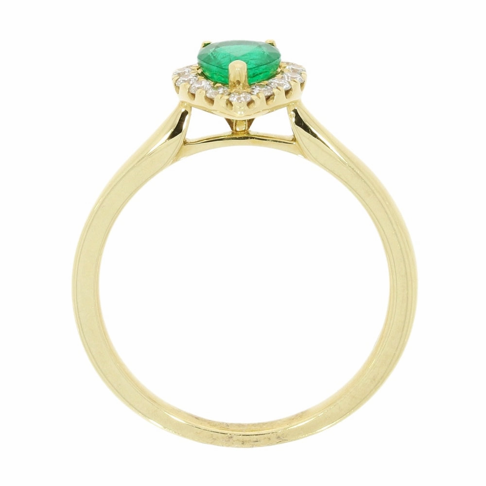 18ct Yellow Gold Pear Shape Emerald and Diamond Cluster Ring