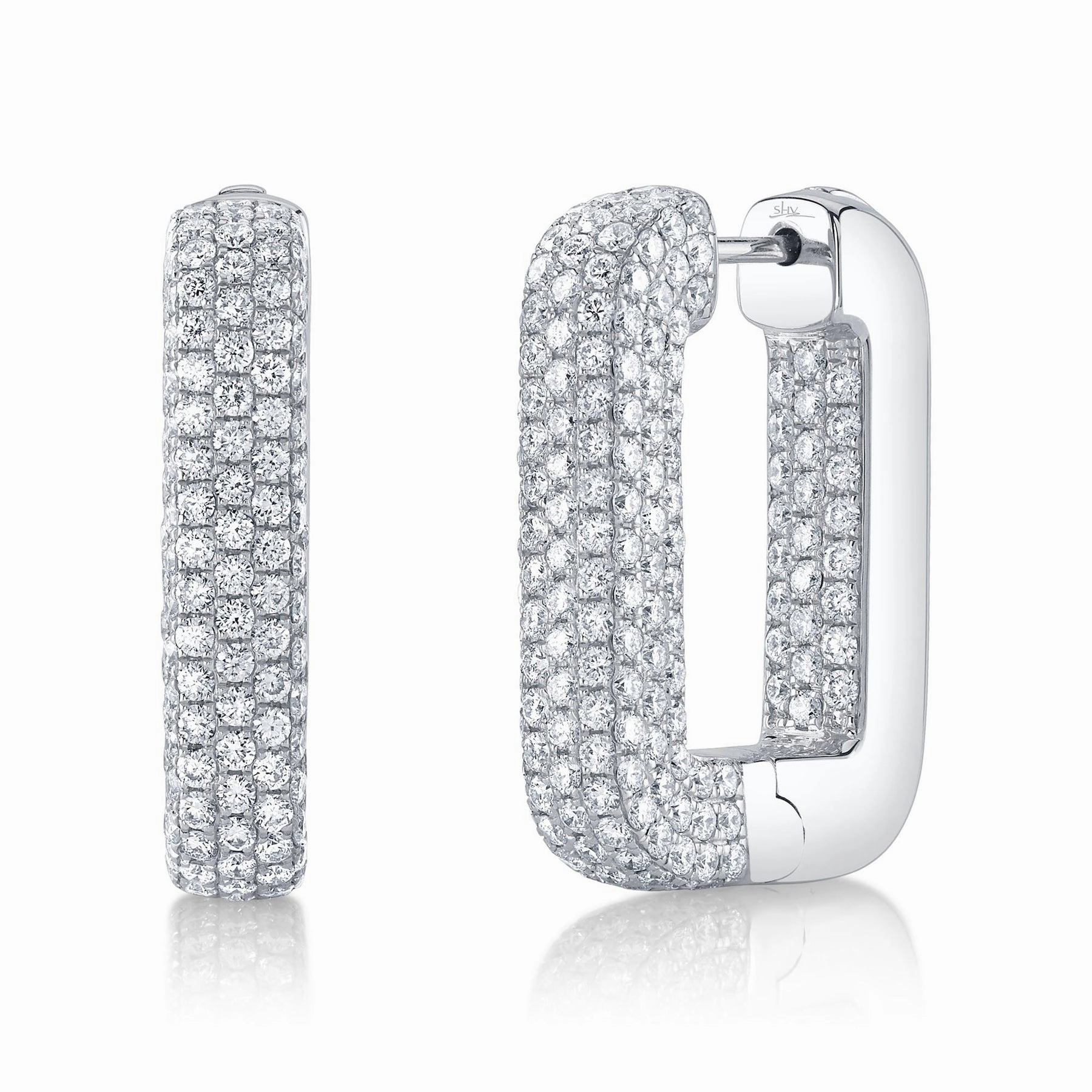 4.13CT DIAMOND PAVE RECTANGLE HOOP EARRING
