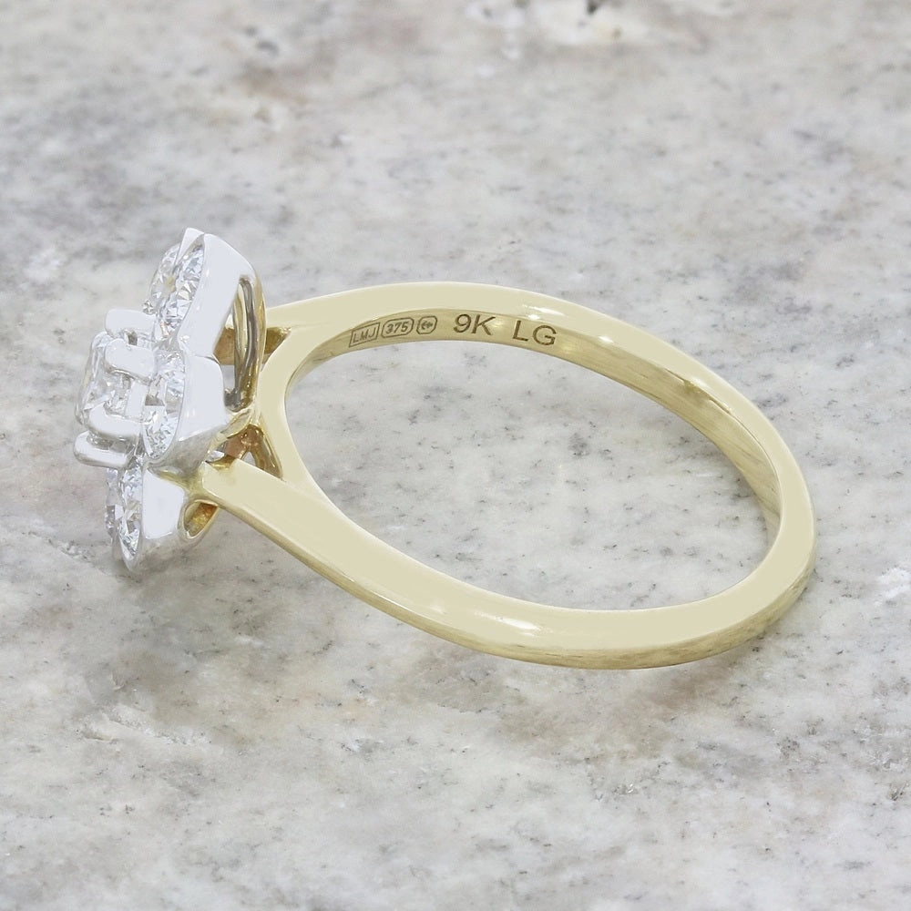 9ct Gold 1.03ct Lab Grown Diamond Daisy Cluster Ring F VS