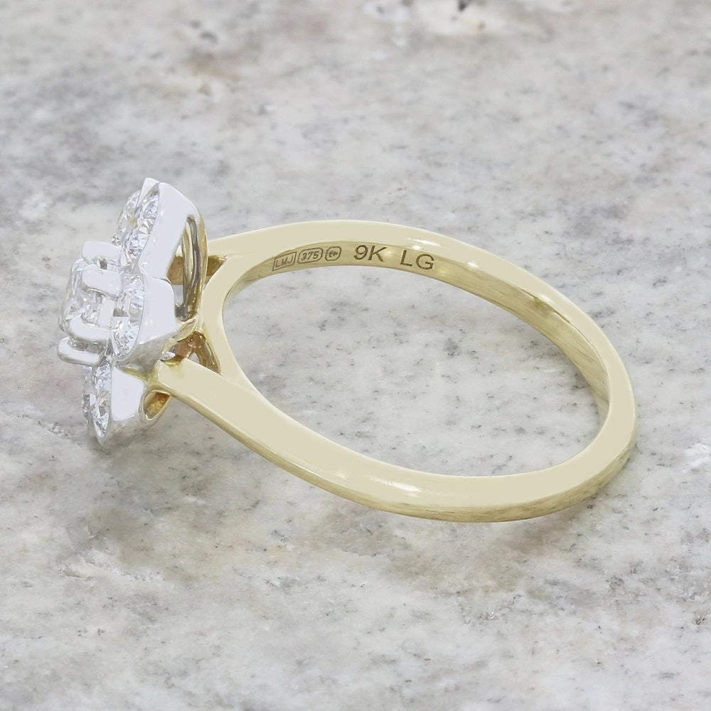 9ct Gold 1.03ct Lab Grown Diamond Daisy Cluster Ring F VS