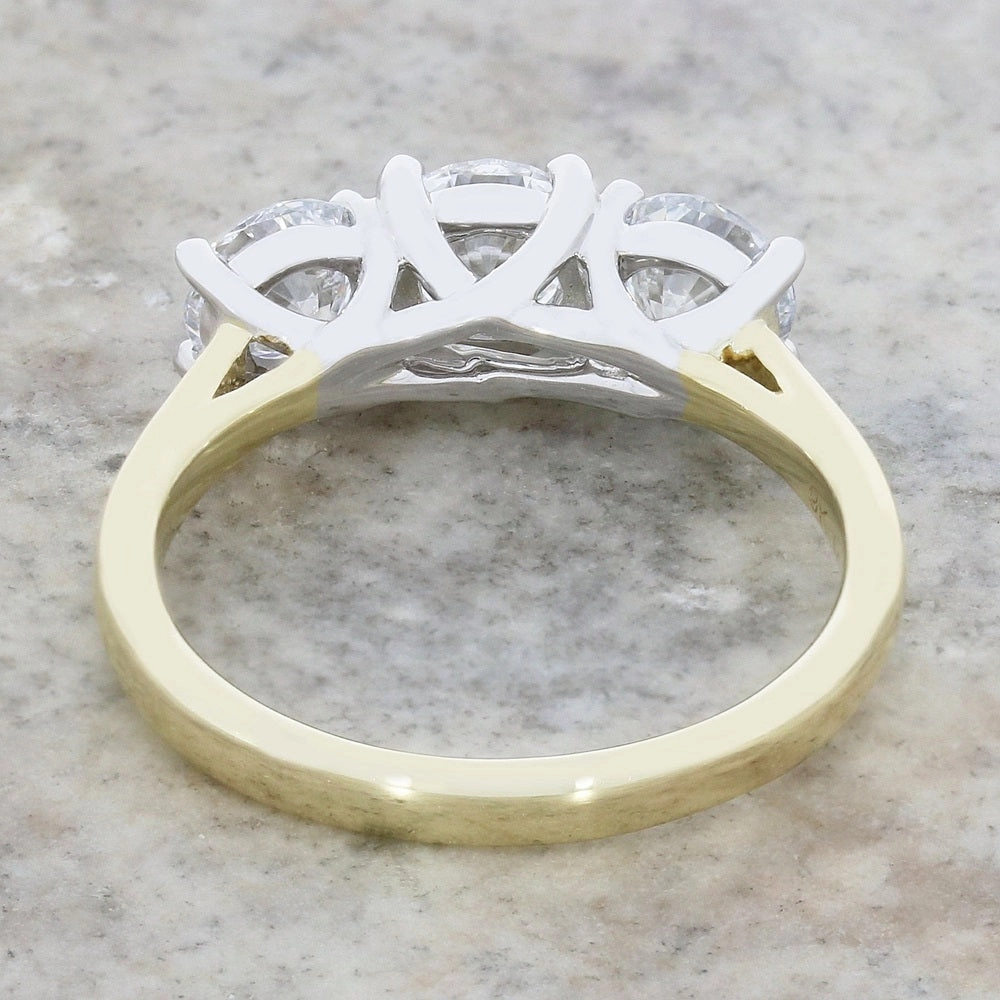 9ct Gold 1.95ct Brilliant Cut Lab Grown Diamond Three Stone Ring E VS 1
