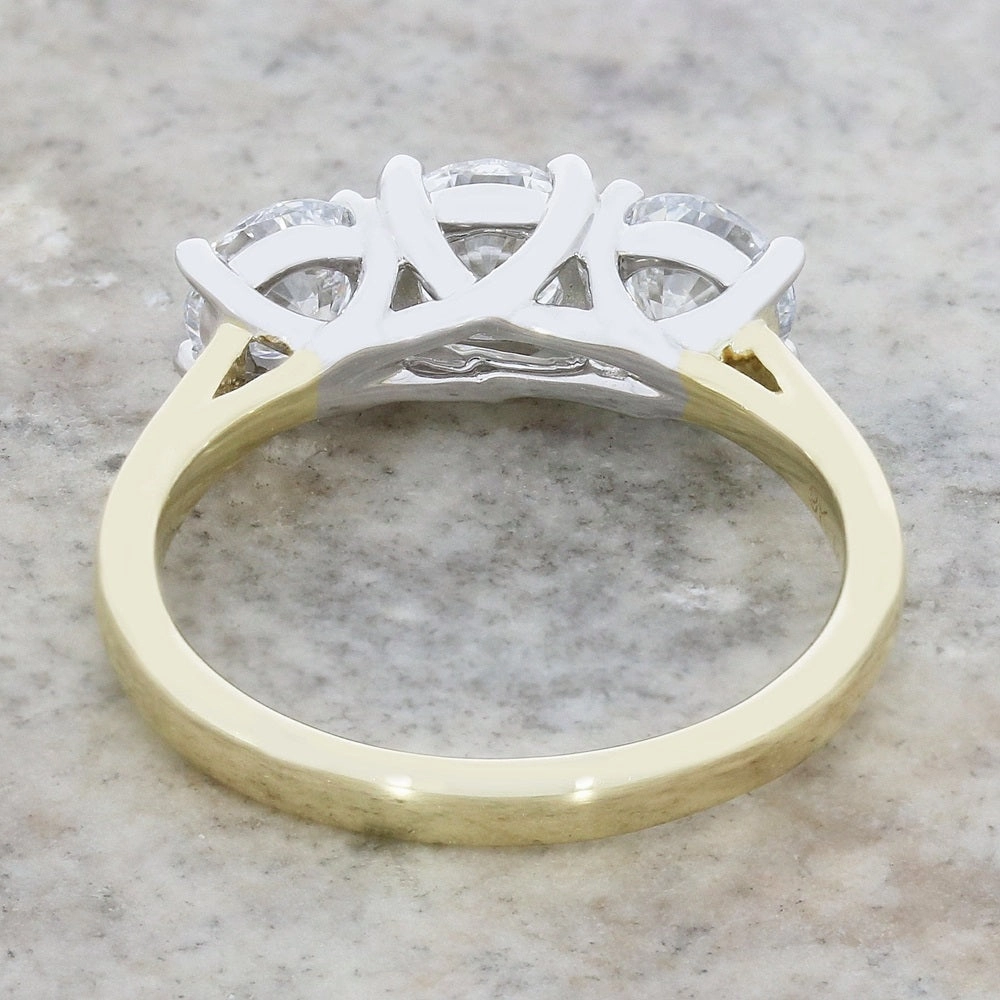9ct Gold 1.95ct Brilliant Cut Lab Grown Diamond Three Stone Ring E VS 1