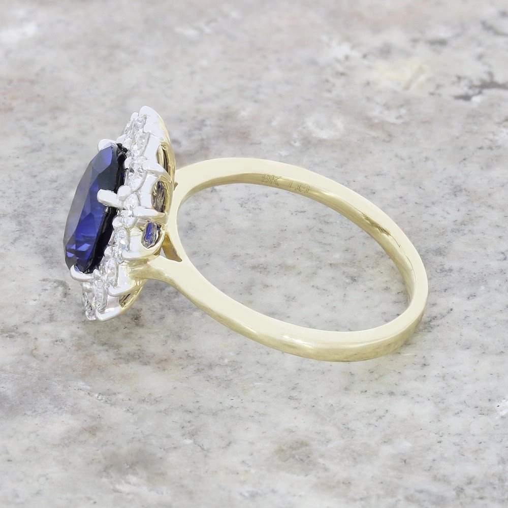 9ct Gold Lab Grown Sapphire and Diamond Cluster Ring