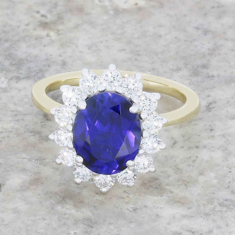 9ct Gold Lab Grown Sapphire and Diamond Cluster Ring