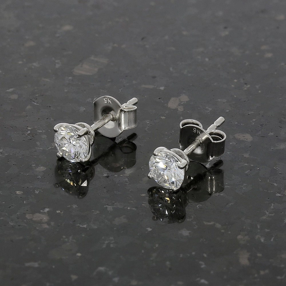9ct White Gold 0.82cts Lab Created Brilliant Cut Diamond Solitaire Stud Earrings