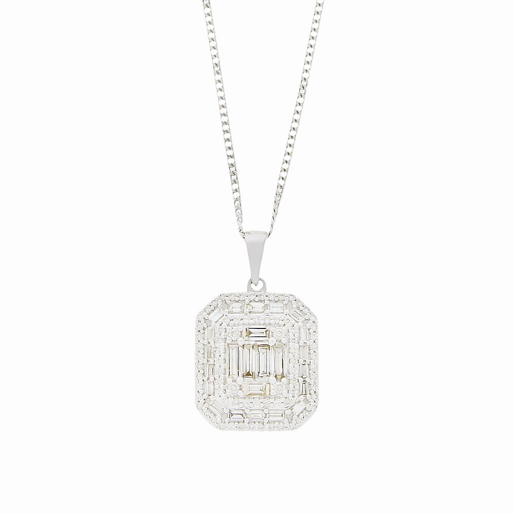 9ct White Gold 0.90cts Diamond Set Pendant and Chain Necklace