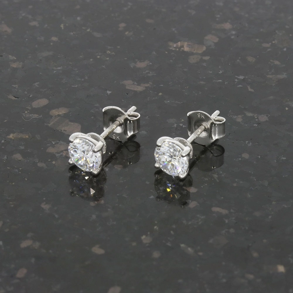 9ct White Gold 1.21cts Lab Created Brilliant Cut Diamond Solitaire Stud Earrings