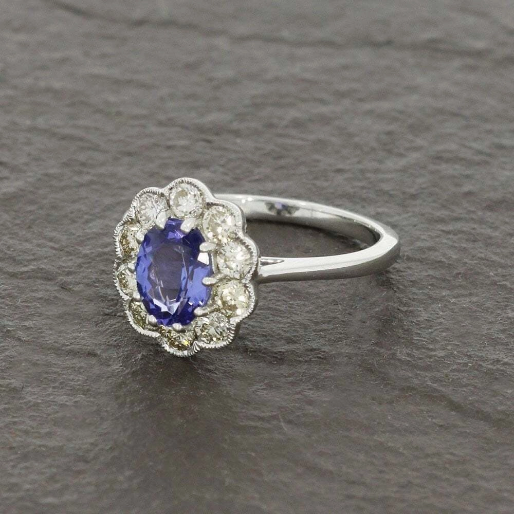 9ct White Gold 1.29cts Tanzanite and 0.80cts Diamond Cluster Ring