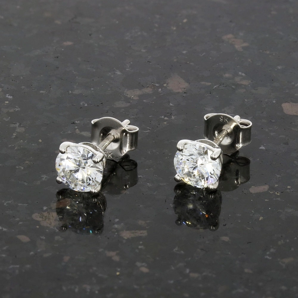 9ct White Gold 1.51cts Lab Created Brilliant Cut Diamond Solitaire Stud Earrings