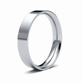 9ct White Gold 4.0mm Flat Court Medium Weight Polished Ladies Wedding Ring