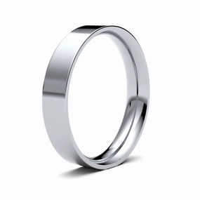 9ct White Gold 4.0mm Flat Court Medium Weight Polished Ladies Wedding Ring