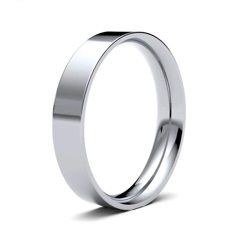 9ct White Gold 4.0mm Flat Court Medium Weight Polished Ladies Wedding Ring