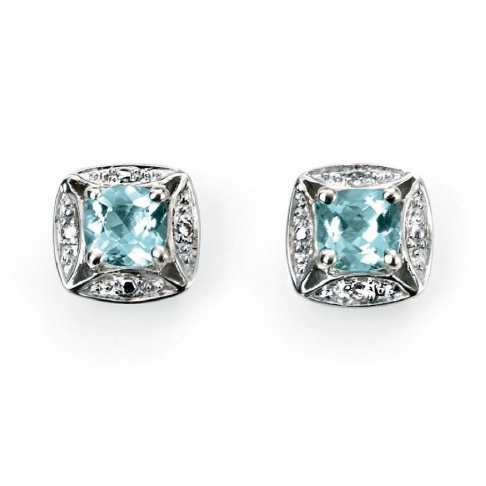 9ct White Gold Aquamarine and Diamond Earrings GE732T