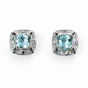 9ct White Gold Aquamarine and Diamond Earrings GE732T