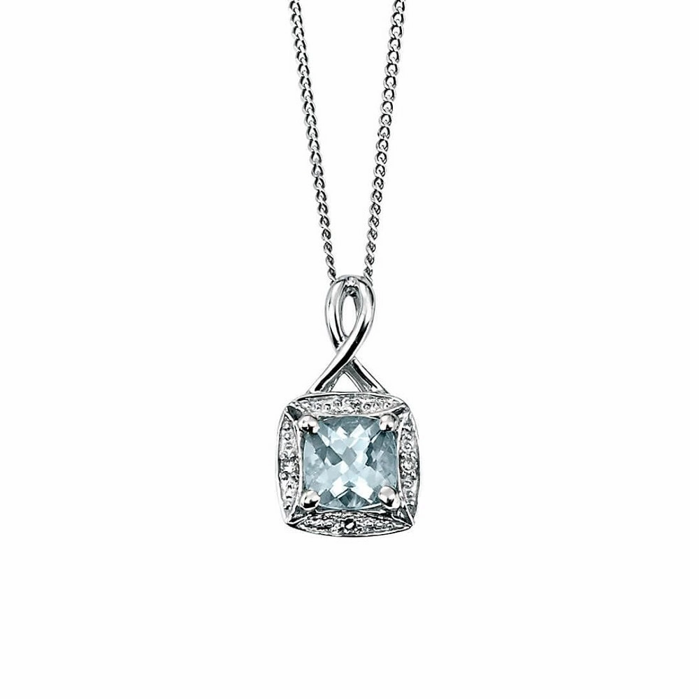 9ct White Gold Aquamarine and Diamond Pendant GP709T