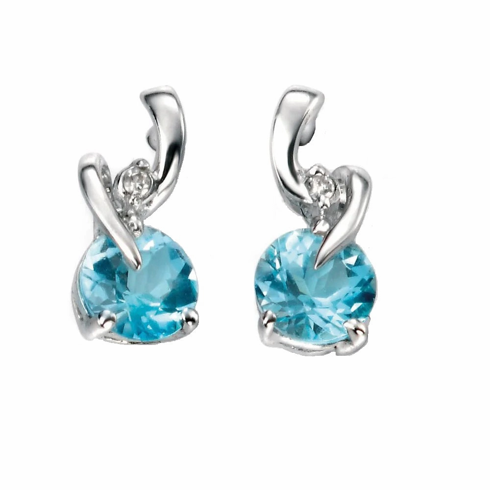 9ct White Gold Blue Topaz and Diamond Earrings GE994T
