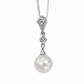 9ct White Gold Freshwater Pearl and Diamond Pendant GP785W