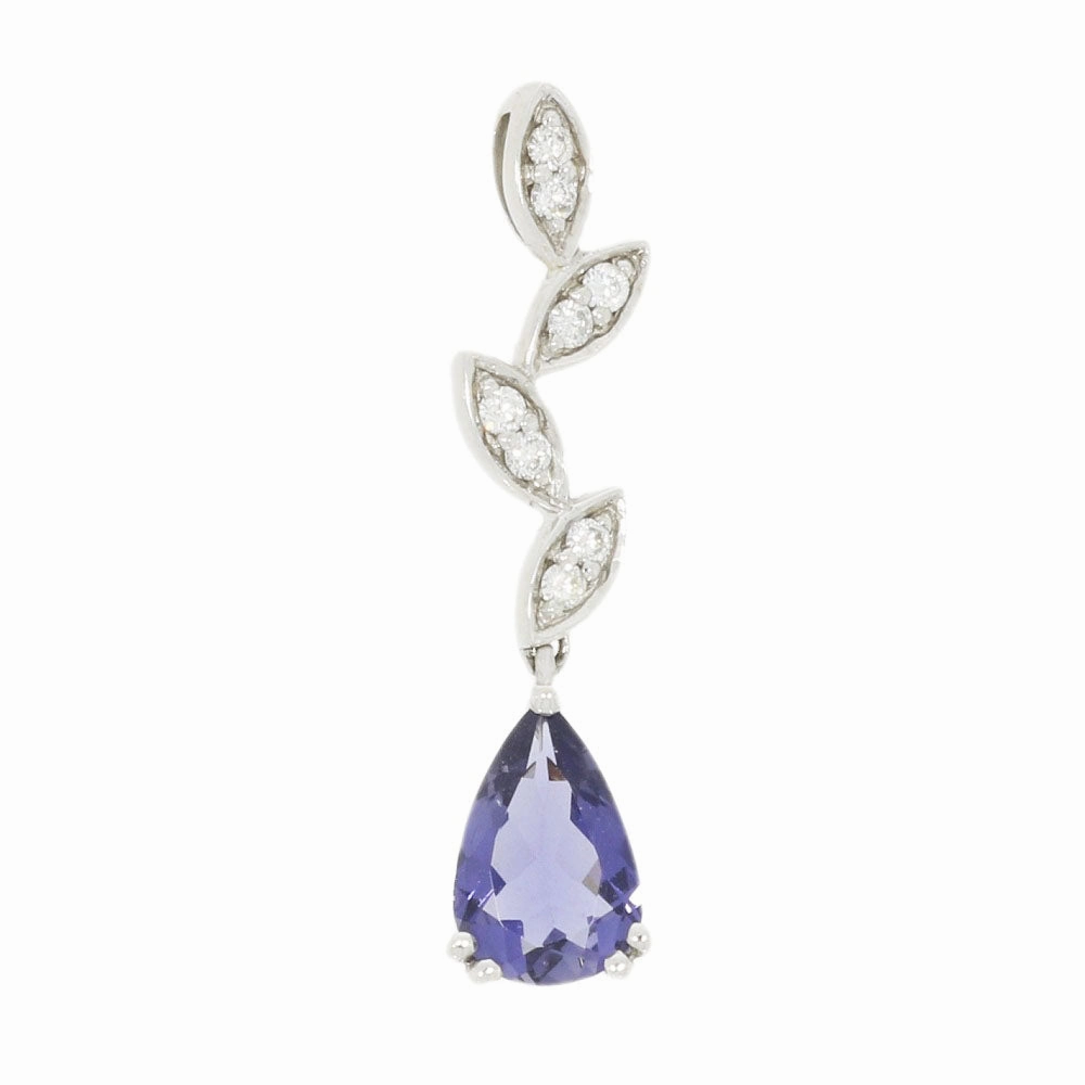 9ct White Gold Iolite and 0.12cts Diamond Pendant P50