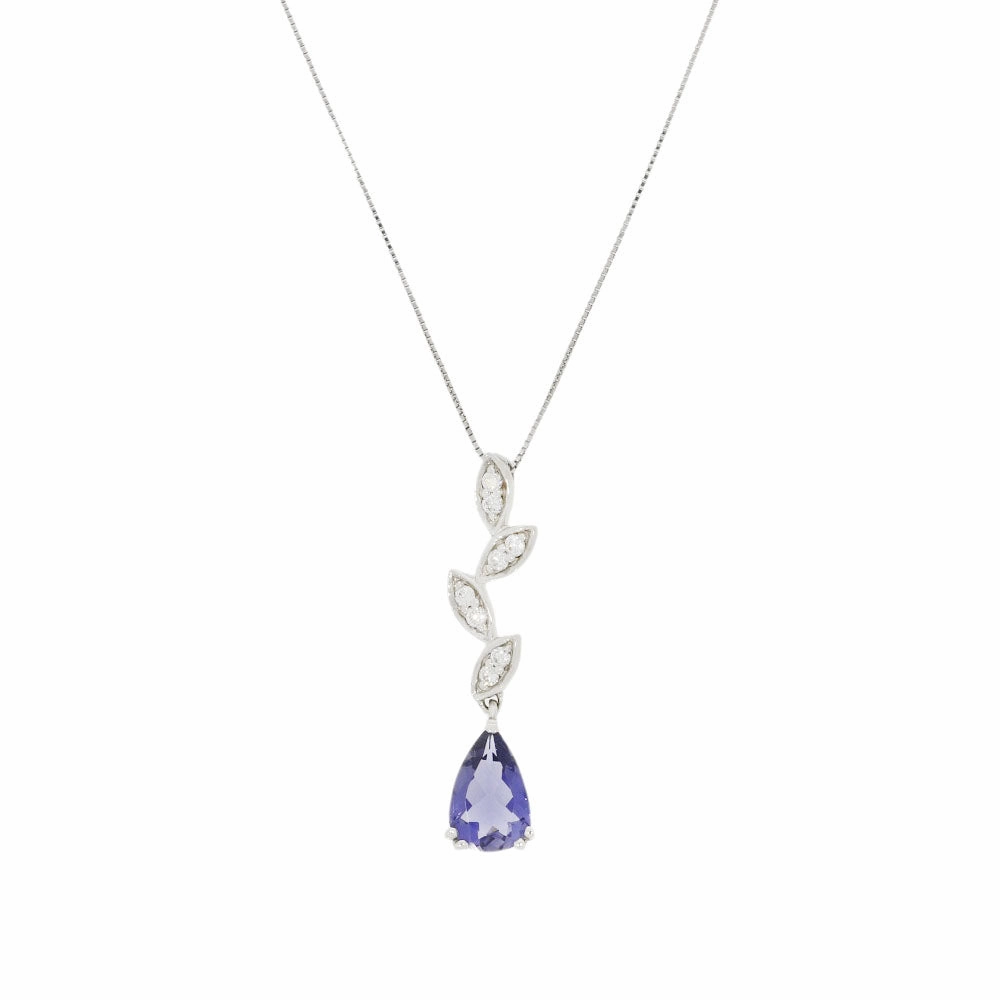 9ct White Gold Iolite and 0.12cts Diamond Pendant P50