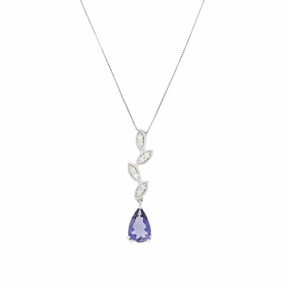 9ct White Gold Iolite and 0.12cts Diamond Pendant P50