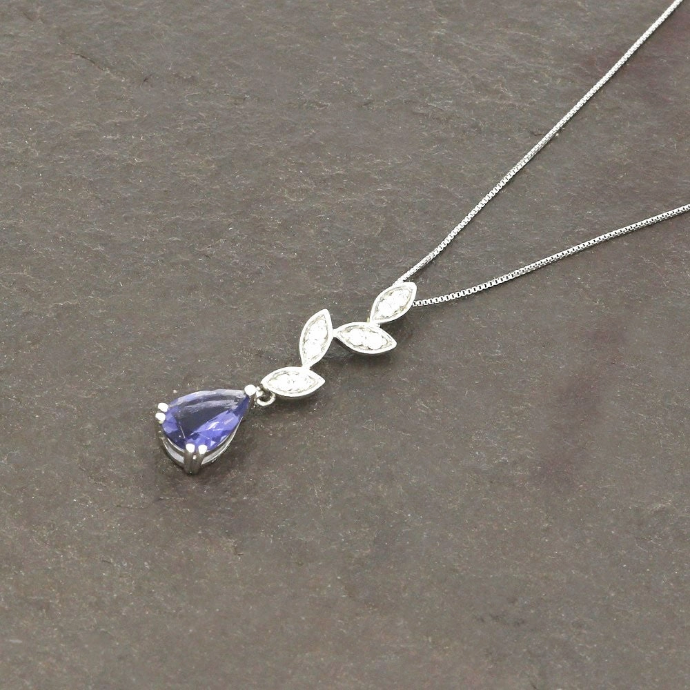 9ct White Gold Iolite and 0.12cts Diamond Pendant P50