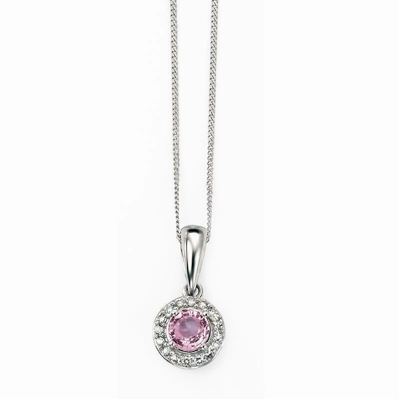 9ct White Gold Pink Sapphire and Diamond Pendant GP882P