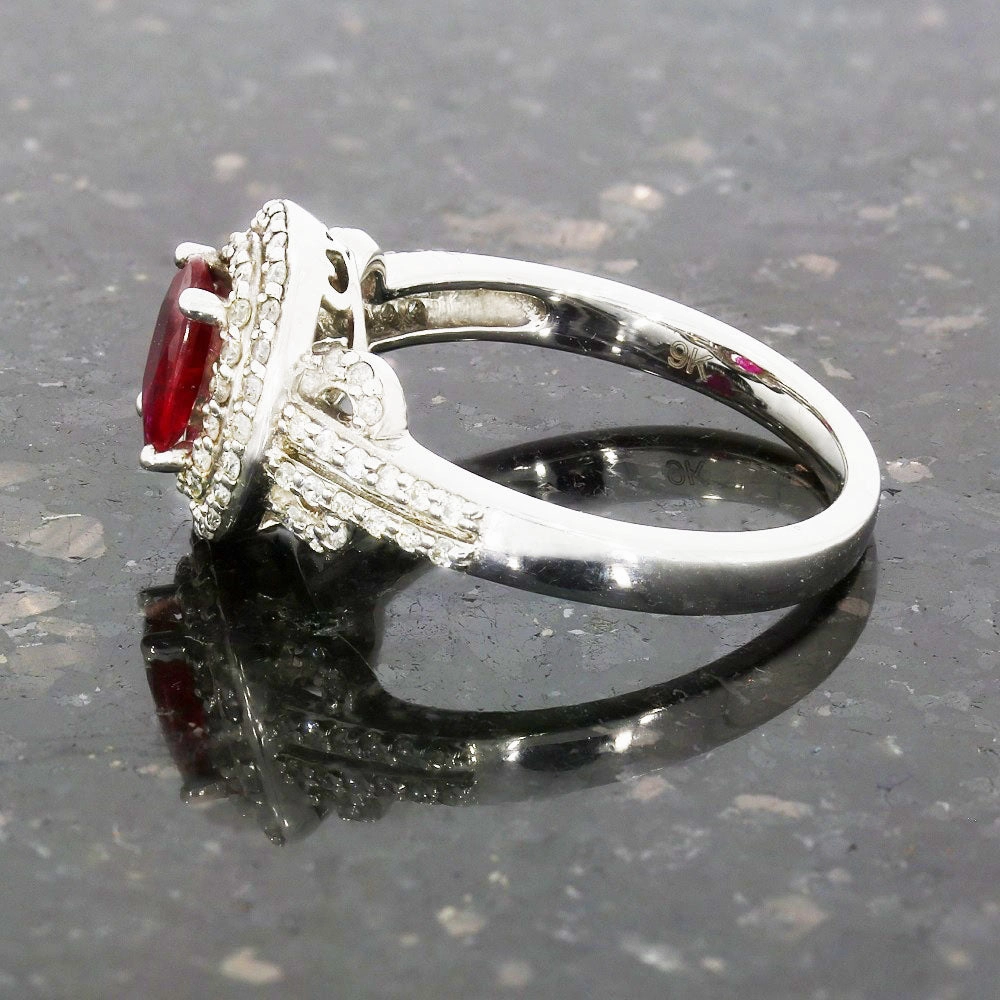 9ct White Gold Ruby and Diamond Cluster Ring