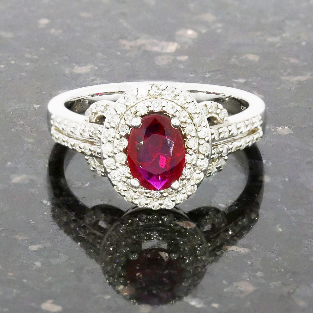 9ct White Gold Ruby and Diamond Cluster Ring