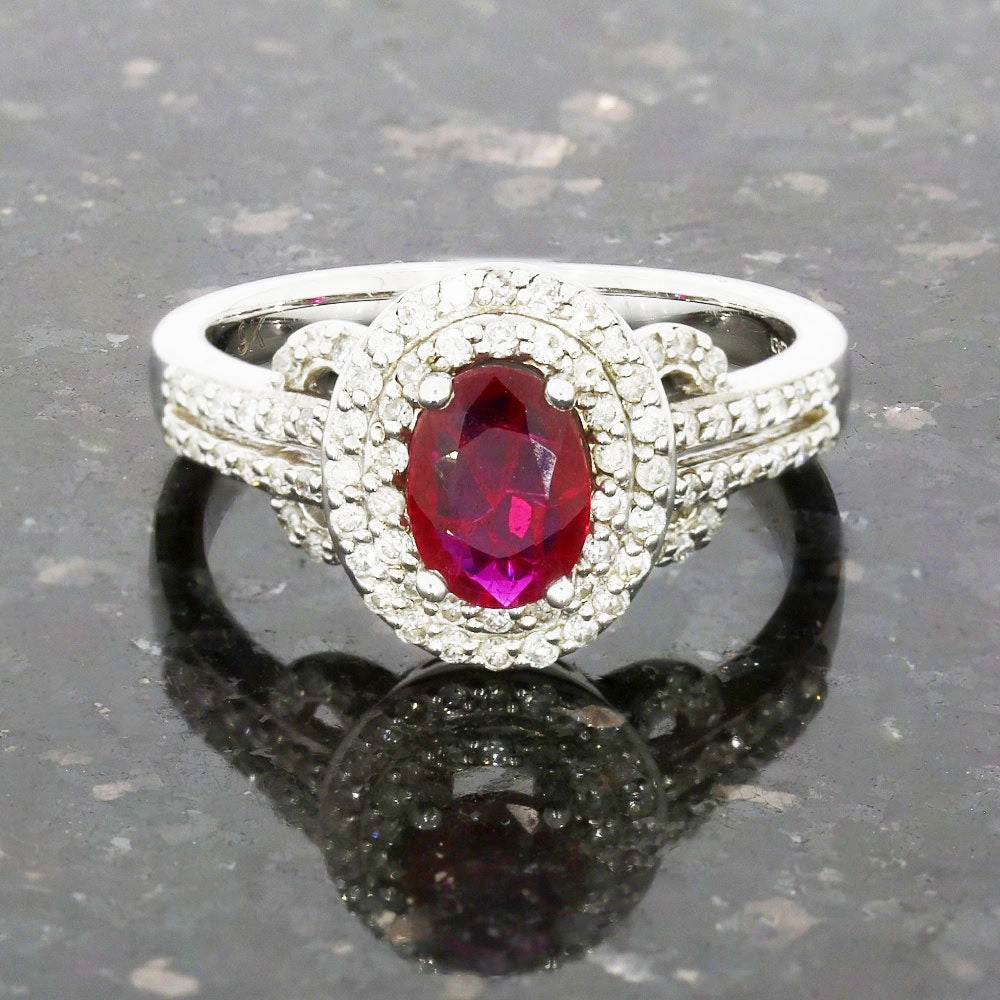 9ct White Gold Ruby and Diamond Cluster Ring