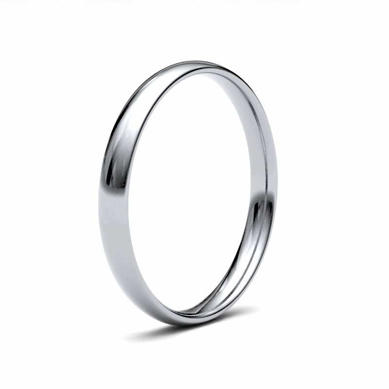 9ct White Gold Traditional Court 2.5mm Light Weight Polished Ladies Wedding Ring