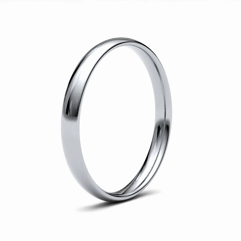 9ct White Gold Traditional Court 2.5mm Light Weight Polished Ladies Wedding Ring