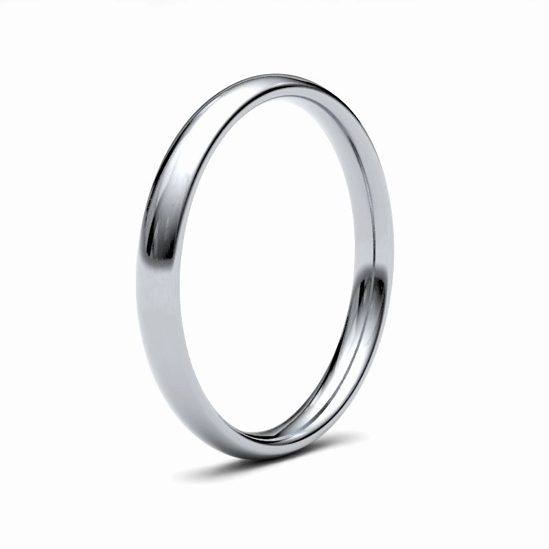 9ct White Gold Traditional Court 2.5mm Medium Weight Polished Ladies Wedding Ring