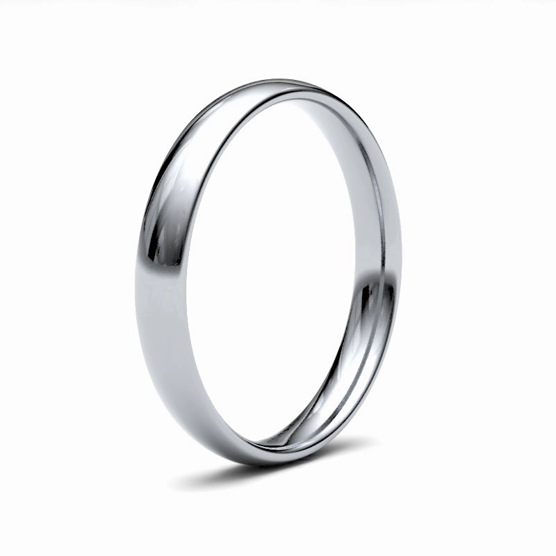 9ct White Gold Traditional Court 3.0mm Light Weight Polished Ladies Wedding Ring