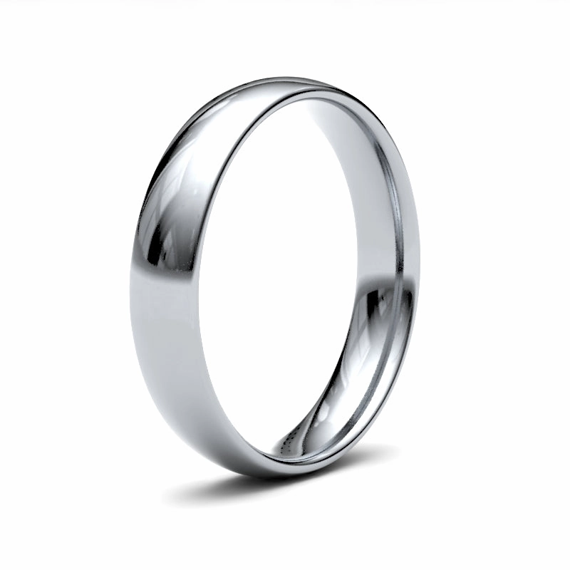 9ct White Gold Traditional Court 4mm Light Weight Polished Ladies Wedding Ring