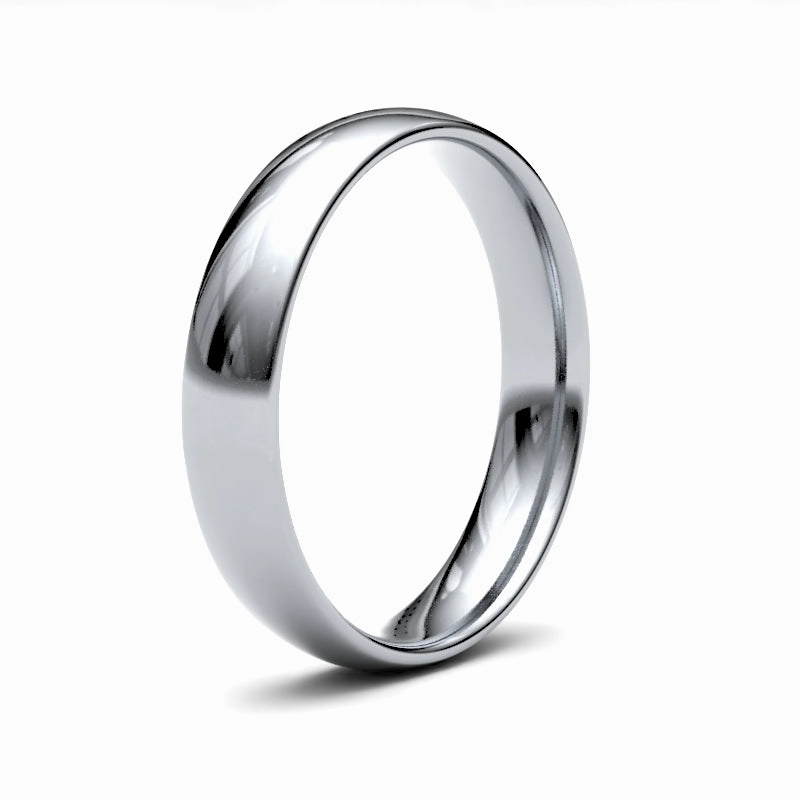 9ct White Gold Traditional Court 4mm Light Weight Polished Ladies Wedding Ring