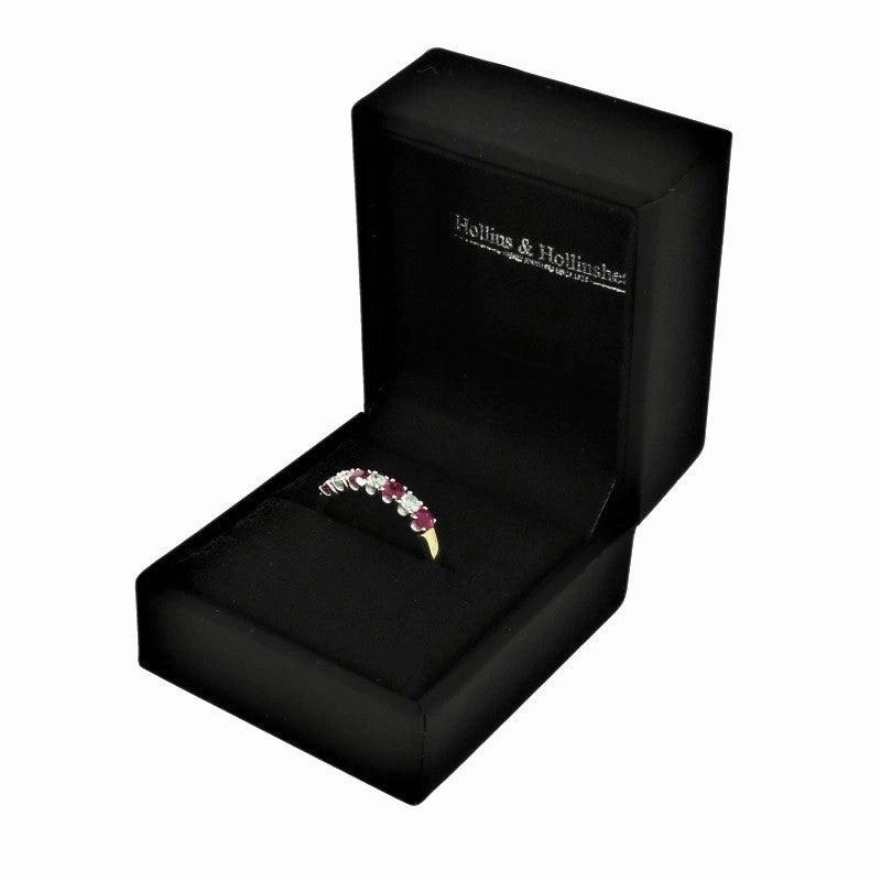 9ct Yellow Gold 0.21ct Diamond & Ruby Half Eternity Ring
