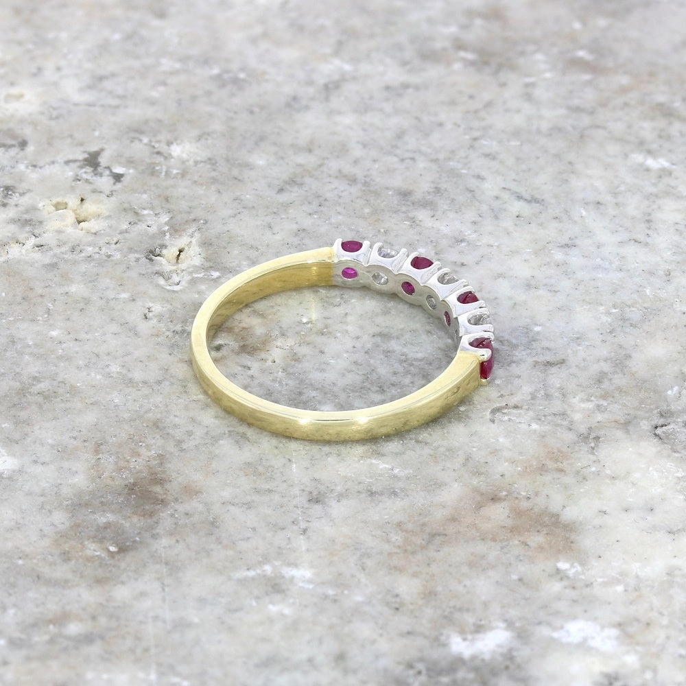 9ct Yellow Gold 0.21ct Diamond & Ruby Half Eternity Ring